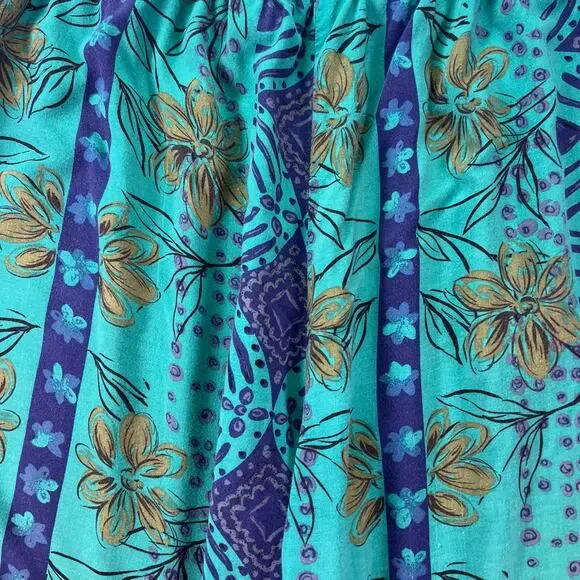 Vintage Plus Size 2 Piece Set 22W 24W Teal Patchwork Rayon Pants Shirt Outfit - Picture 9 of 16